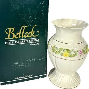 Belleek Classic Rose Bouquet 10" Vase 24kt Gold Accents-Ireland-New in Box!